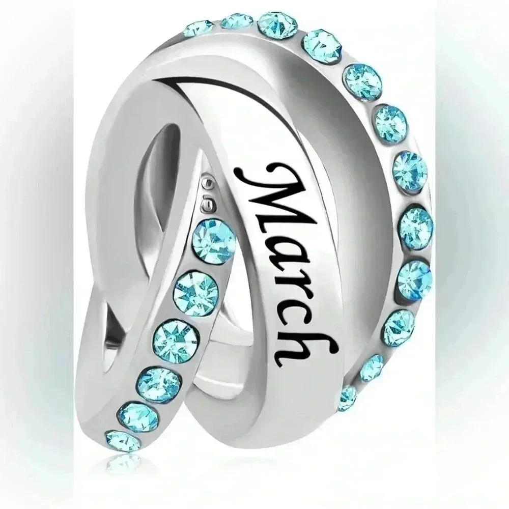 March Birthstone Charms Compatible with  Pandora Charm Bracelets